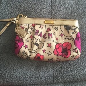 Coach Pink and Gold Floral Wristlet